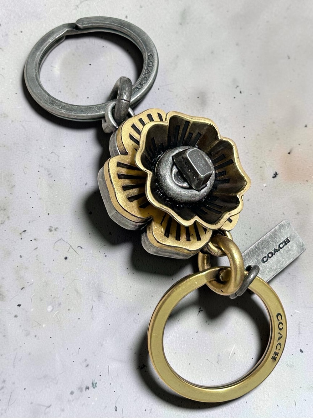 COACH Tea Rose Mixed Metals Valet Key Ring